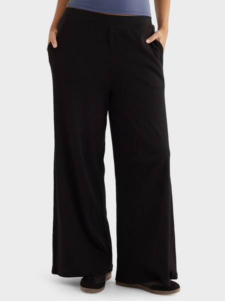 Black Womens Wide Leg Rib Pant | Best&Less Online Black Womens Wide Leg Rib Pant | Best&Less Online