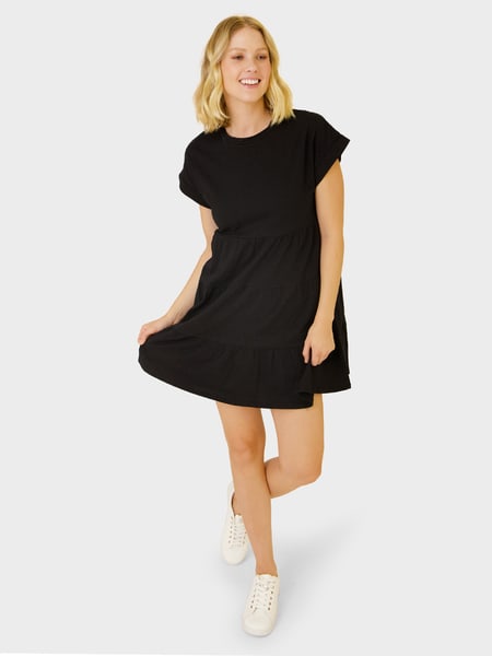 Black Womens Short Sleeve Tiered Mini Dress | Best&Less Online Black Womens Short Sleeve Tiered Mini Dress | Best&Less Online