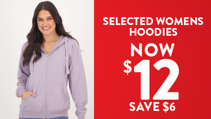 Selected womens hoodies now on sale for $12 - save $6