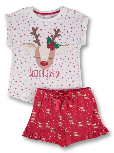 Girls Christmas Reindeer Knit Pyjama Set