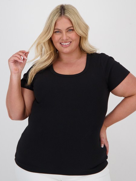 Womens Plus Size Cotton Blend Rib Crew Neck Tee Womens Plus Size Cotton Blend Rib Crew Neck Tee