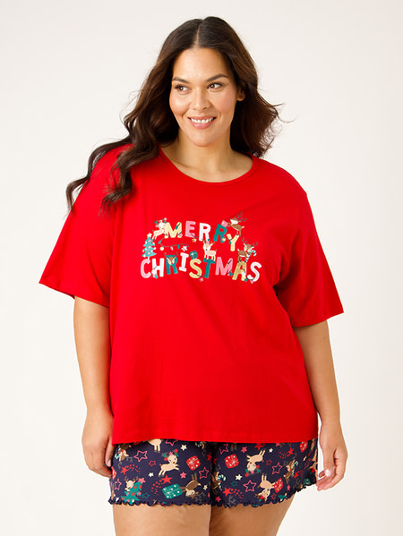 Womens Plus Christmas Cotton Jersey Pjs Set Womens Plus Christmas Cotton Jersey Pjs Set