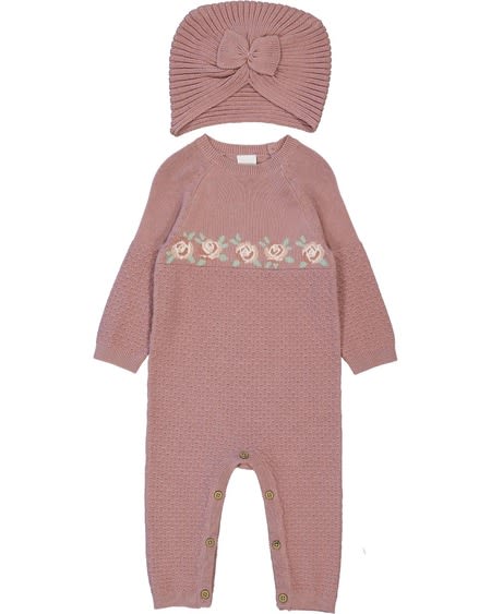 Baby Knitted Long Sleeve Romper And Beanie Set Baby Knitted Long Sleeve Romper And Beanie Set