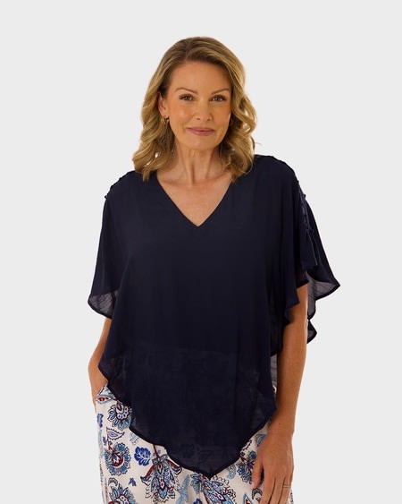 Womens Extended Sleeve Woven Overlay Top Womens Extended Sleeve Woven Overlay Top