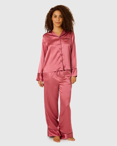 Womens Long Satin Pj Set Womens Long Satin Pj Set