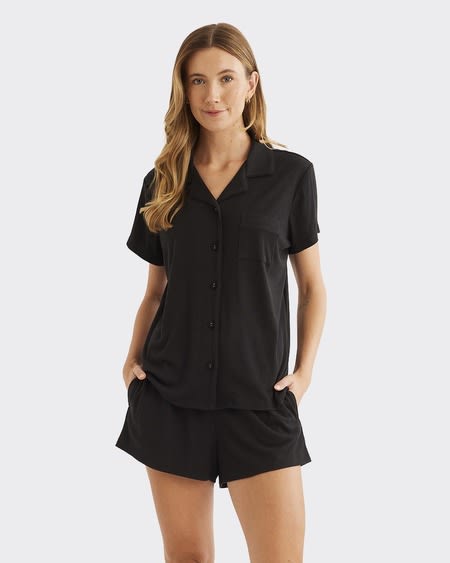 Womens Short Sleeve Premium Rib Tailored Pjs Set Womens Short Sleeve Premium Rib Tailored Pjs Set