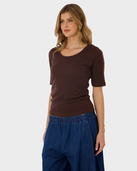 Womens Rib Scoop Elbow Slv Tee Womens Rib Scoop Elbow Slv Tee