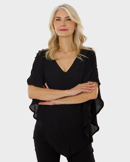 Womens Extended Sleeve Woven Overlay Top Womens Extended Sleeve Woven Overlay Top