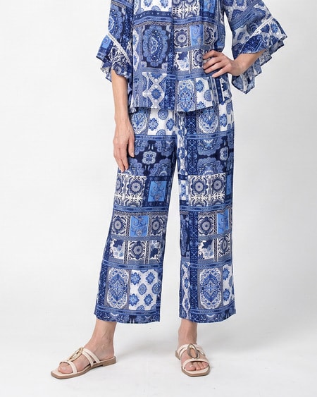 Blue Patchwork Wide Leg Pant Blue Patchwork Wide Leg Pant