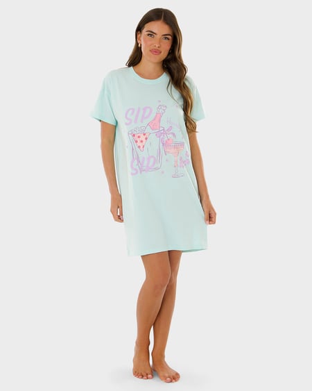 Womens Short Sleeve Printed Nightie Womens Short Sleeve Printed Nightie