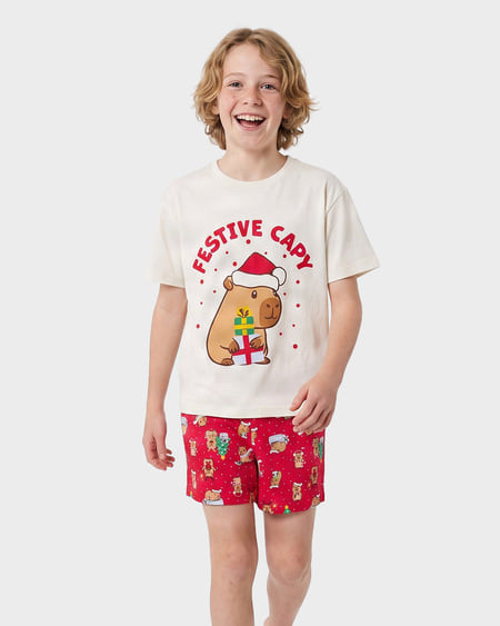 Boys 8-16 Cotton Christmas Capybara Pj Set Boys 8-16 Cotton Christmas Capybara Pj Set
