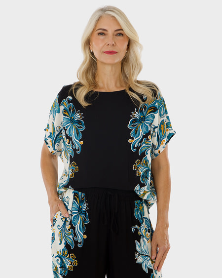 Womens Relaxed Drop Shoulder Boarder Print Shirt Womens Relaxed Drop Shoulder Boarder Print Shirt