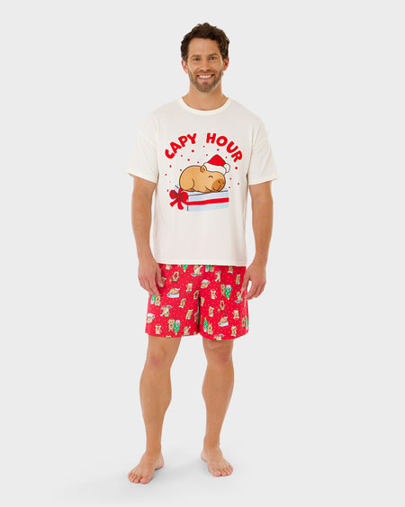 Mens Cotton Christmas Capybara Pj Set Mens Cotton Christmas Capybara Pj Set