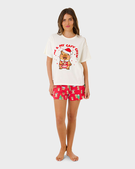 Womens Cotton Christmas Capybara Pj Set Womens Cotton Christmas Capybara Pj Set