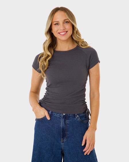 Womens Ruched Side Baby Tee Womens Ruched Side Baby Tee